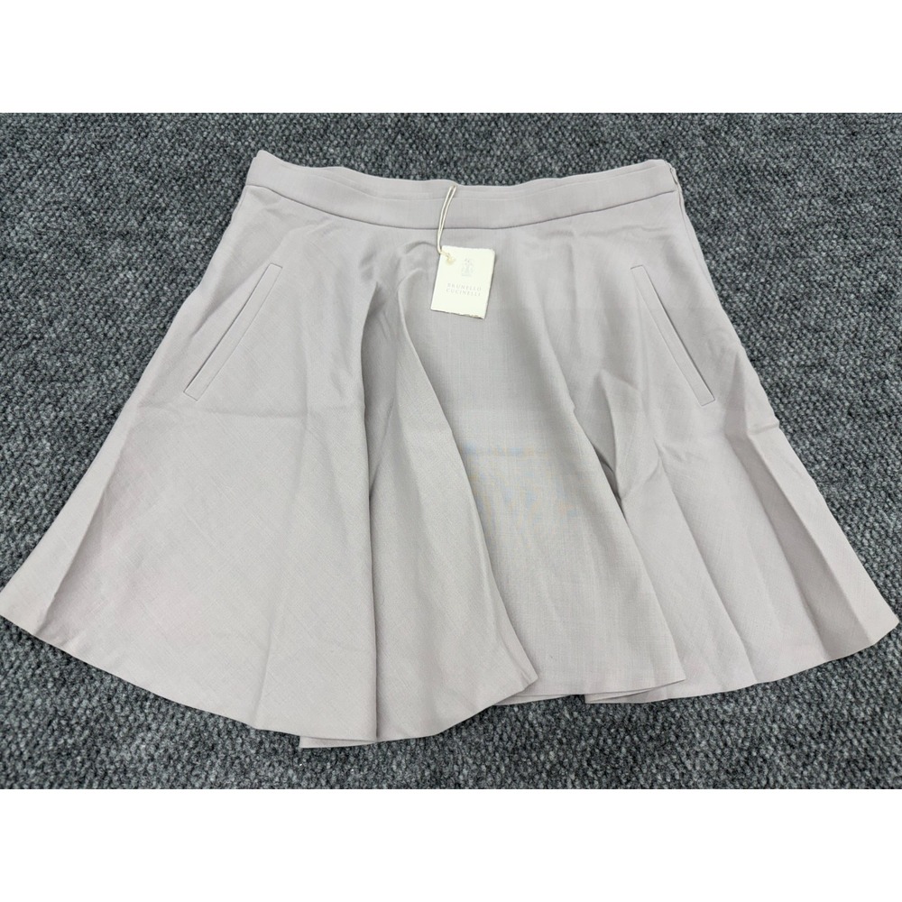 Brunello Cucinelli Women's 8 Wool Mini Skirt Gray Lined Pockets Flowed Hem Flare